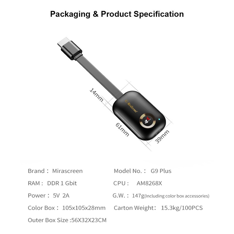 Mirascreen Thiết Bị Chuyển Đổi Màn Hình Không Dây G9 Plus 2.4g 4k Wifi Am8272 Cho Android Mac Ios Windows