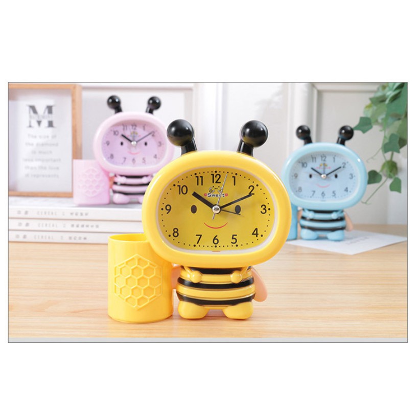 [TẶNG PIN] Đồng Hồ Báo Thức Hình Con Ong Cho Bé - Đồng Hồ Để Bàn Báo Thức Có Ống Đựng Viết Dễ Thương - Dumi Shop