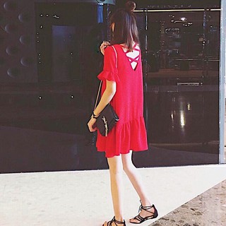Đầm váy freesize đỏ đan dây sau