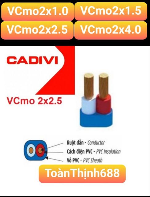 5m dây điện đôi 2x4.0 cadivi - 2 lớp vỏ bọc VCmo2x4.0