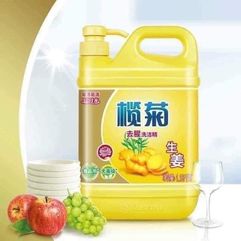 Nước rửa bát gừng nội địa Trung  tặng kèm khăn lau can 1,5L