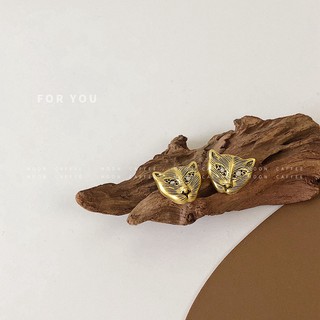 Mè nhà❀S925 Bạc Kim Retro Thời Trang Đau Khổ Da Báo Đầu Zircon Bông Tai Nữ Thiết Kế Màu Tối Phong Cách Vui Vẻ Bông Tai Bông Tai