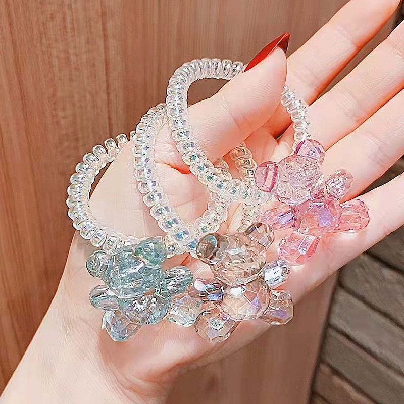 Dây buộc tóc lò xo đính gấu pha lê nhiều màu không dính tóc CT24