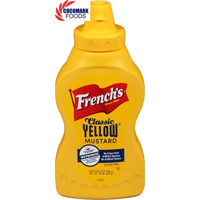 Sốt mù tạt vàng hiệu French's Yellow Mustard, kẹp bánh mình, gà rán 226gr