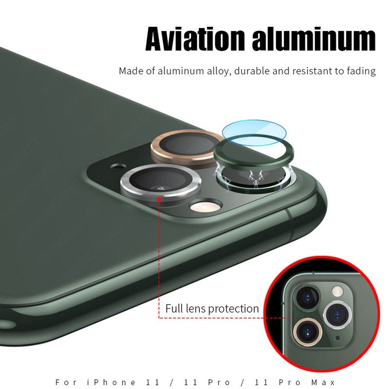 Miếng dán bảo vệ ống kính camera sau điện thoại rõ nét có viền kim loại mini chống rơi cho iPhone 12 11 Pro Max