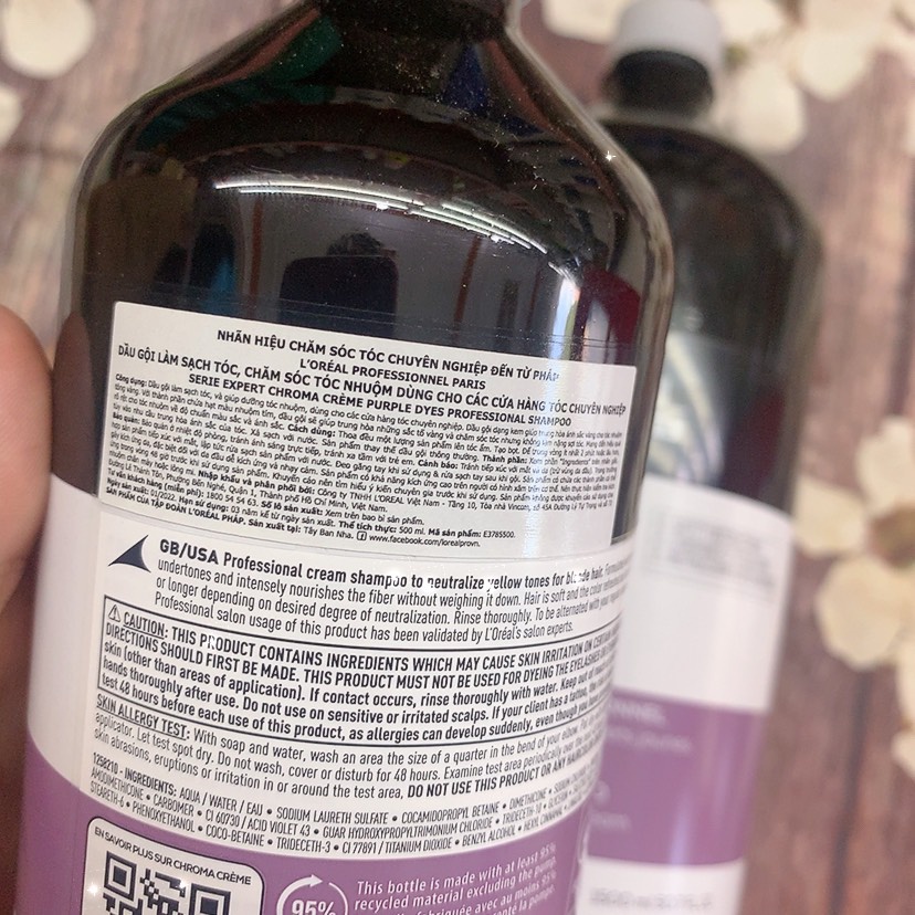 Dầu gội tím khử vàng L'oréal Chroma Crème Purple Dyes Shampoo 300ml