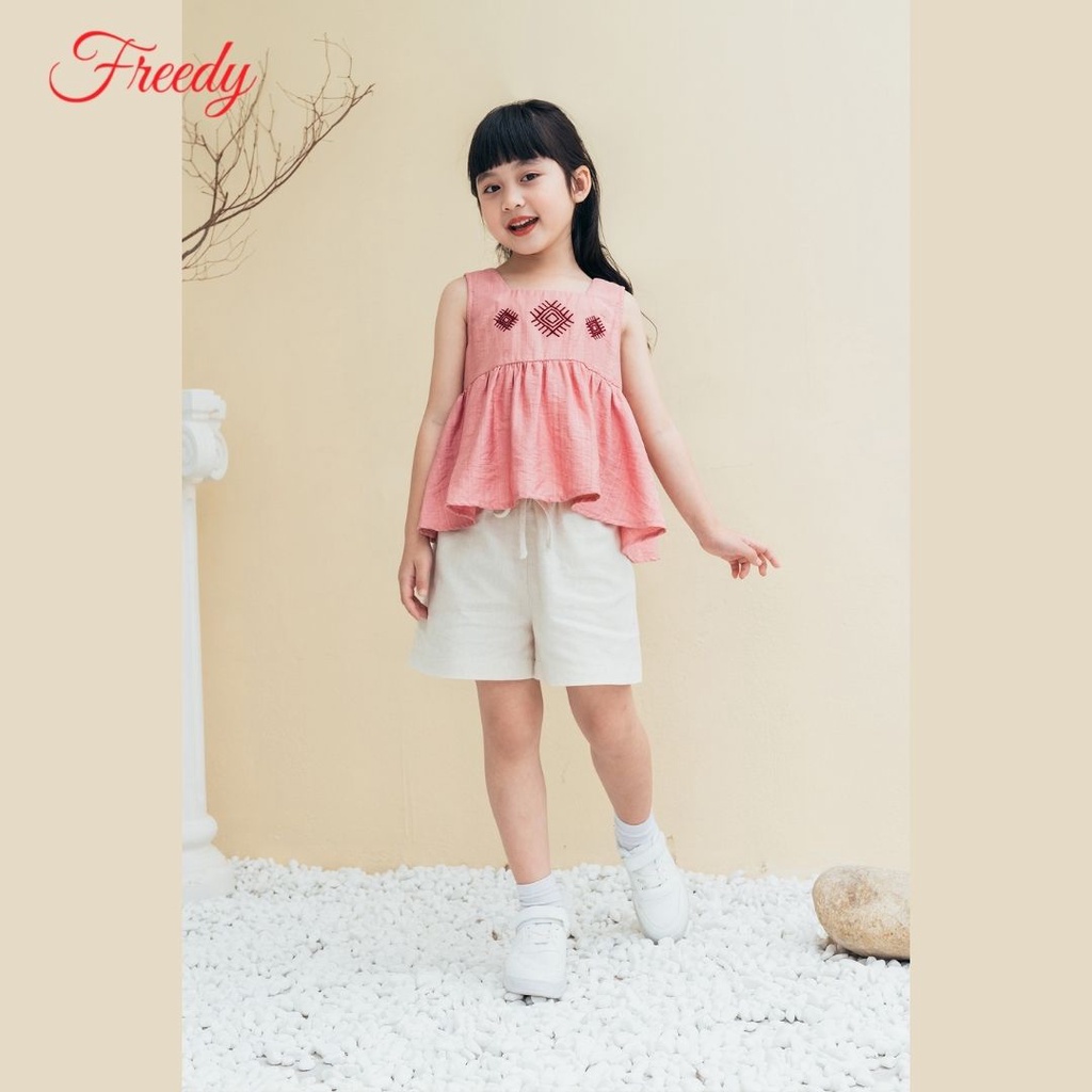 Bộ đồ 2 dây bé gái thêu thổ cẩm Freedy Kids KAH2202