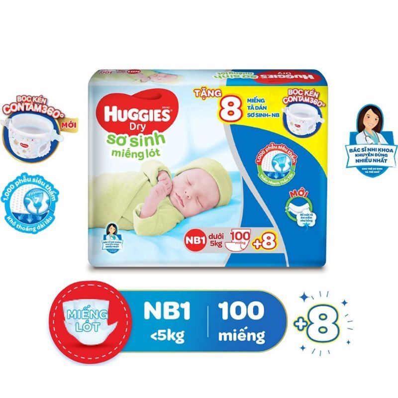 Miếng Lót Sơ Sinh Huggies Dry Newborn 1-100 (100 Miếng) 