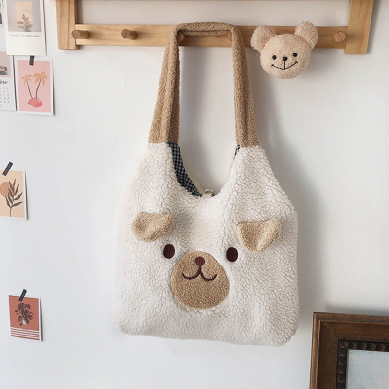 Túi Tote Đeo Vai / Xách Tay Bằng Vải Bông Kích Thước Lớn In Họa Tiết Gấu Hoạt Hình Dễ Thương Cho Nữ