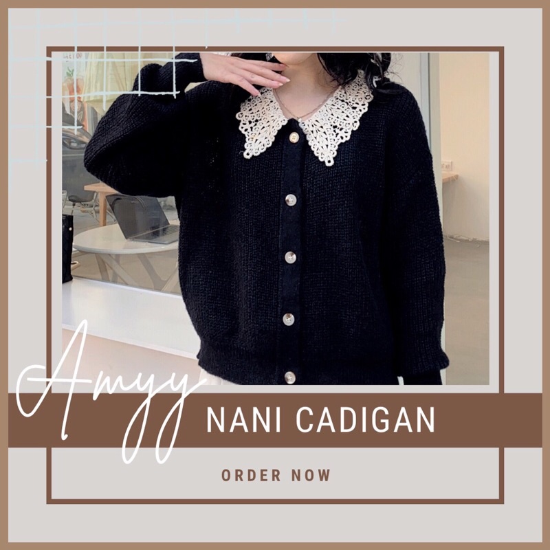 ÁO CADIGAN ĐEN CỔ BÈO TRẮNG RETRO