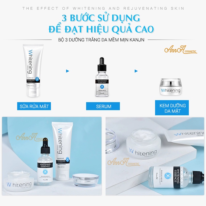 Bộ Chăm Sóc Da Skincare Dưỡng Trắng Da Whitening KanjN, Bộ Mỹ Phẩm Nội Địa Trung Ngăn Ngừa Nếp Nhăn Set 3 Món