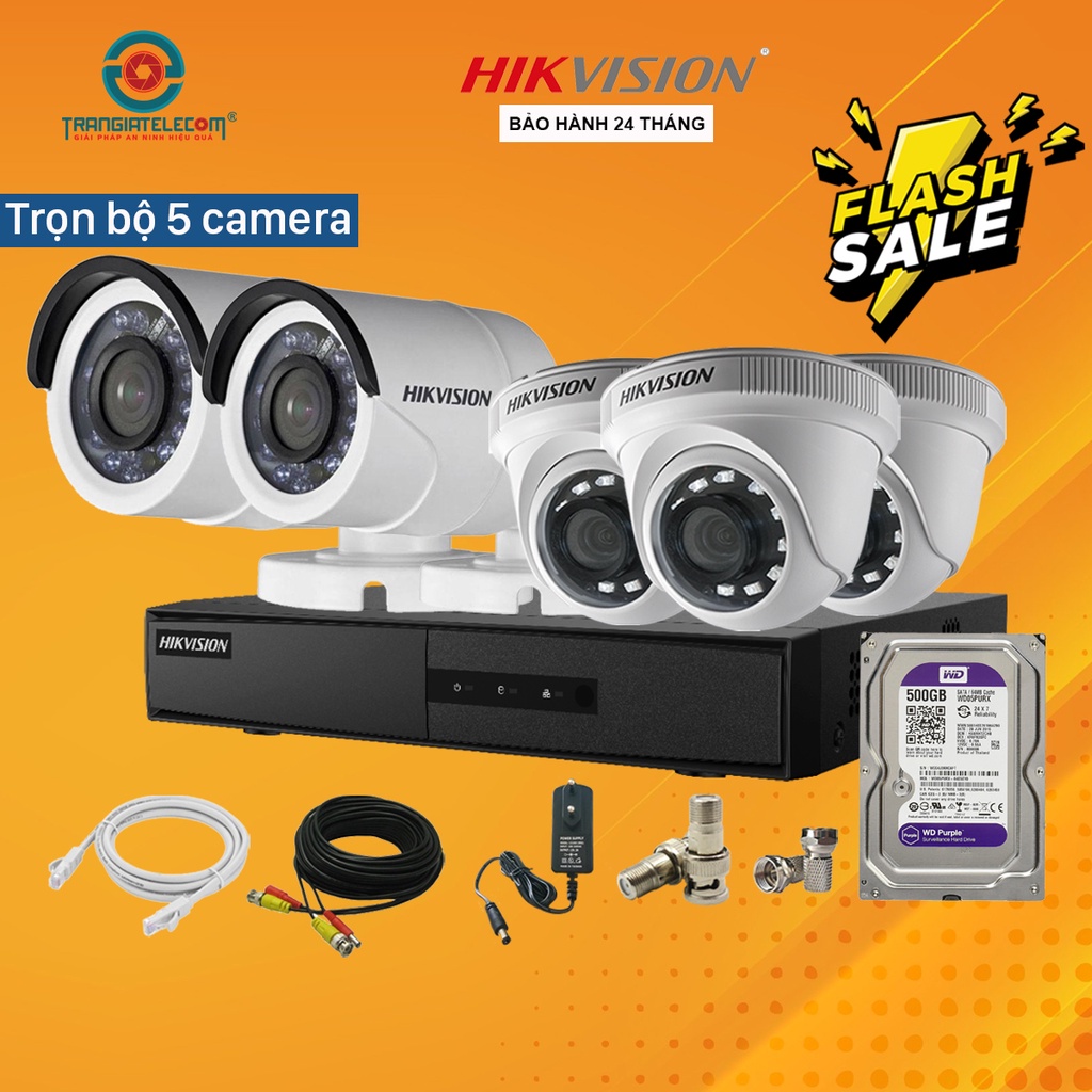 Trọn Bộ 5 Camera Quan Sát HIKVISION 2.0MP Full HD Đầy Đủ Phụ Kiện - TRANGIATELECOM