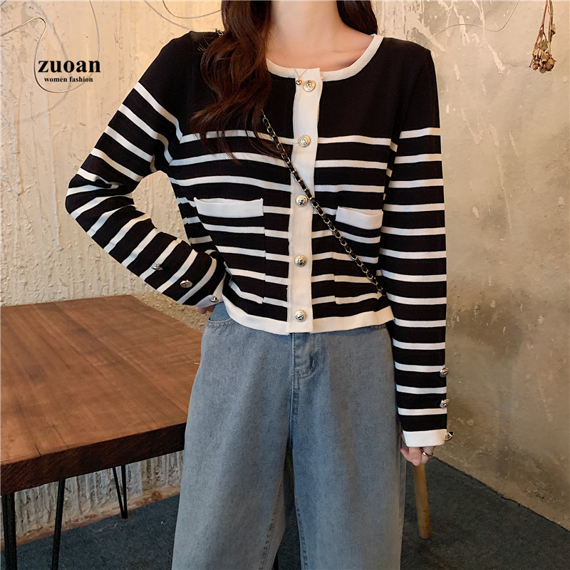 SUXI Áo Sweater Dệt Kim Kẻ Sọc Form Rộng Xinh Xắn Cho Nữ