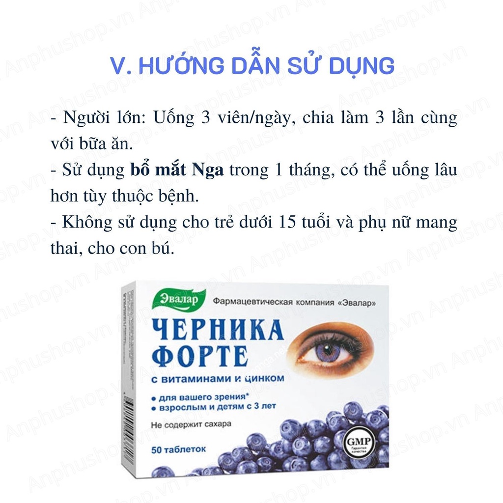 Viên uống bổ mắt việt quất Evalar Bilberry Forte 50 viên của Nga - Sản phẩm chính hãng