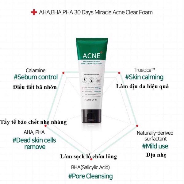 Sữa Rửa Mặt Cho Da Mụn Some By Mi AHA-BHA-PHA 30 Days Miracle Acne Clear Foam 100ml