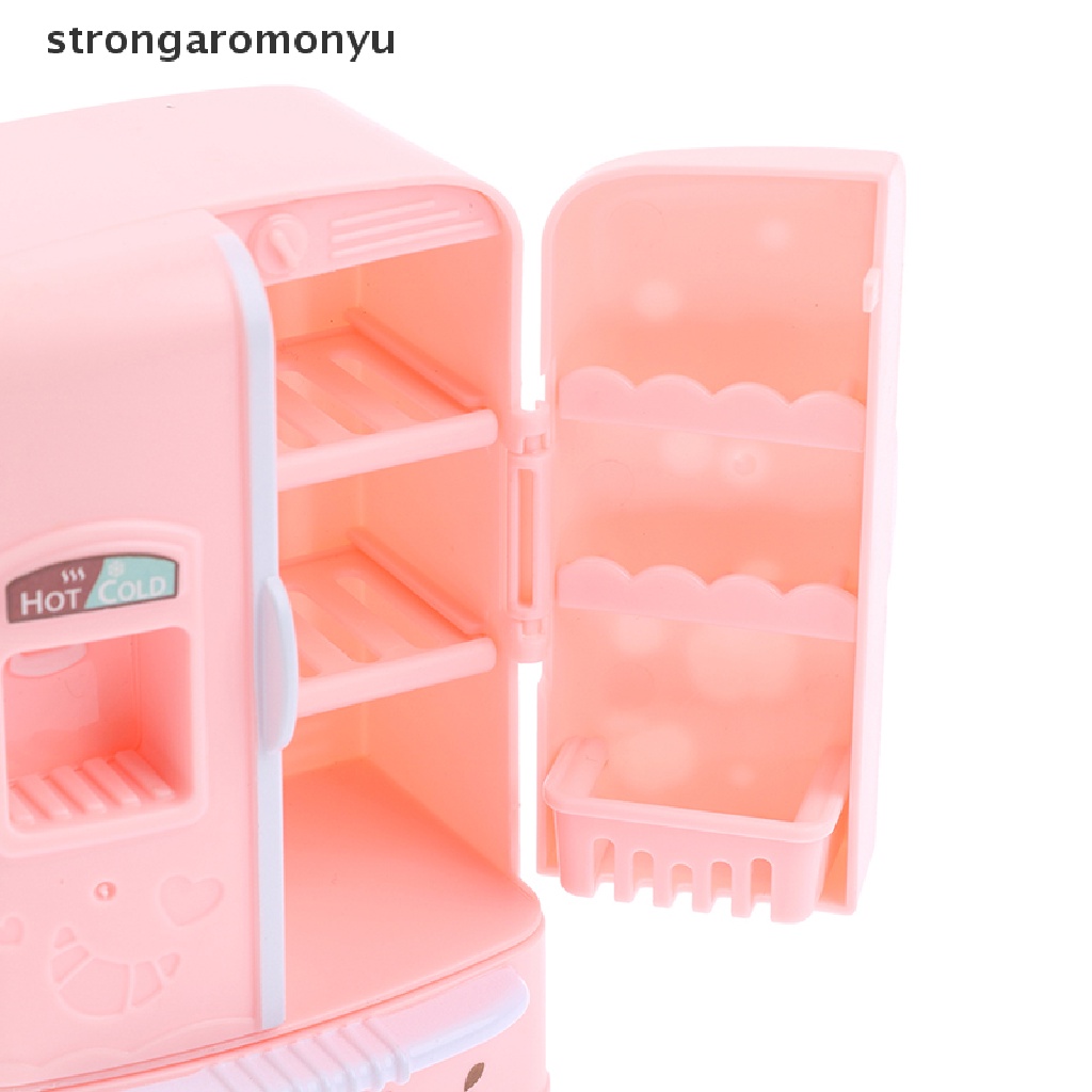 Tủ lạnh màu hồng trang trí nhà búp bê xinh xắn tỉ lệ 1 / 12