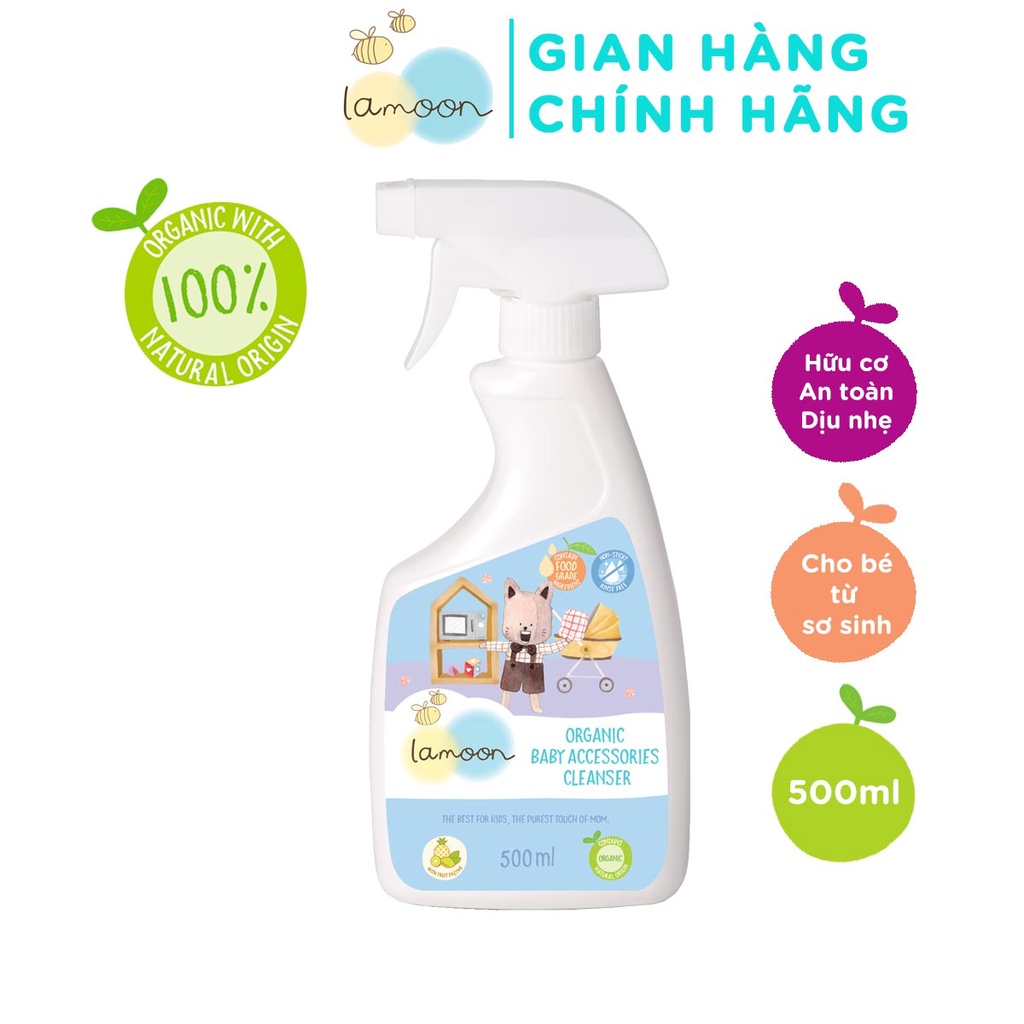 Nước rửa đồ chơi Organic cho bé Lamoon - Bình 500ml