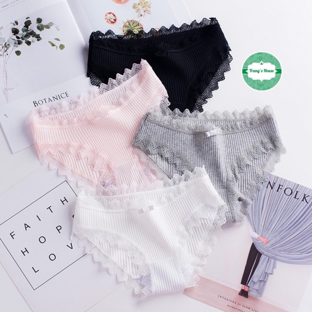 Set 5 Quần Lót Ren Nữ ❤️ FREESHIP ❤Quần Cotton gân tăm ren kháng khuẩn hàng cao cấp M01