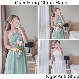 Váy maxi cổ yếm hai màu nhẹ nhàng thướt tha nữ tính