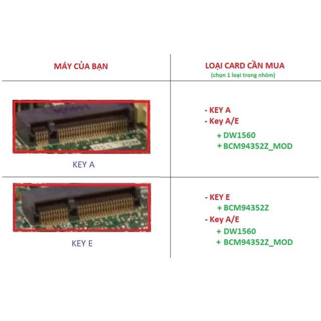 Card wifi cho laptop Broadcom BCM94352Z - DW1560 băng tần kép (Hackintosh M.2/NGFF-2230)