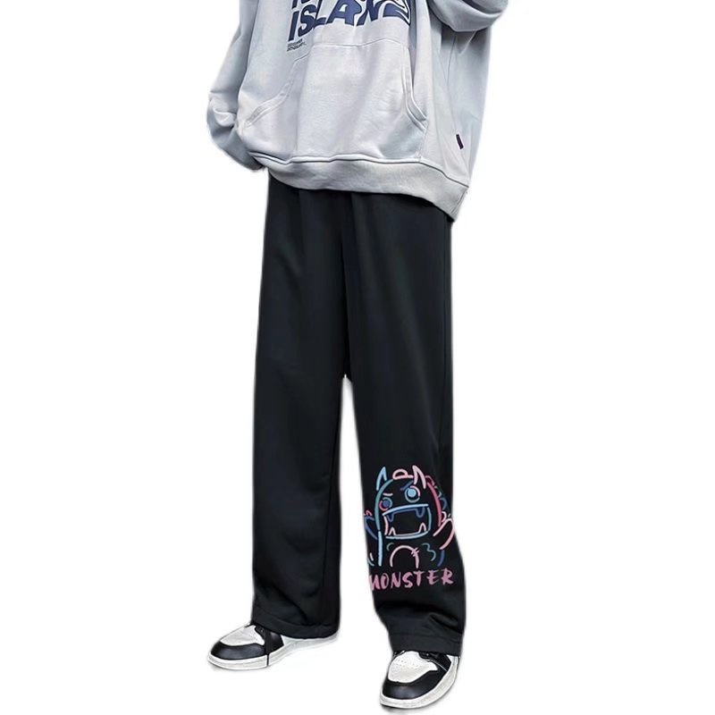 Quần dài ống rộng in họa tiết hoạt hình phong cách mùa hè thời trang cho nam size M-5XL