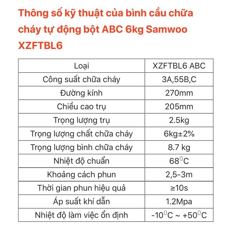 Bình cầu chữa cháy tự động bột ABC 6kg Samwoo XZFTBL6