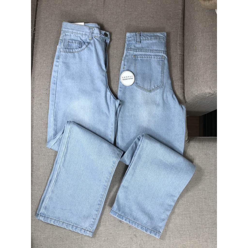 Quần jean nữ ống rộng xanh nhạt haiquang HQMSC3