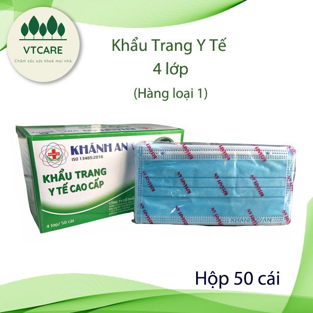 Khẩu Trang Y Tế Cao Cấp Khánh An Vip Loại 1  (Hộp 50 Cái, 4 Lớp) Màu Xanh, Trắng, Trẻ Em