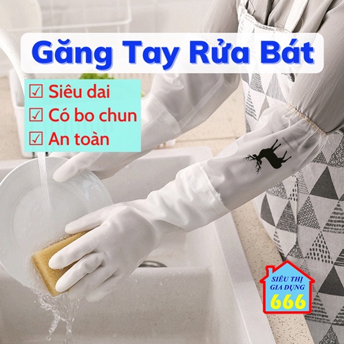 Găng tay cao su  Găng tay rửa bát lót nỉ siêu dai, chống rách đàn hồi tốt có bo chun chống tụt bảo vệ da tay tiện lợi