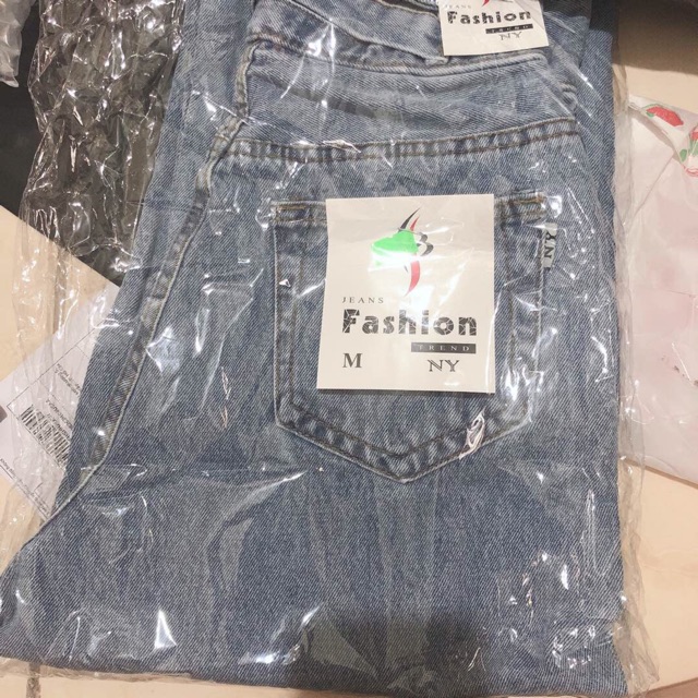 Quần jean bò suông cạp cao 2 cúc dây vắt sau