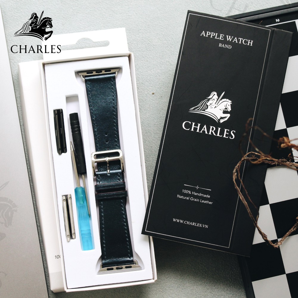 Dây da Nappa CHARLES dây cho Apple Watch Series 1/2/3/4/5/6 | Nappa Xanh Navy size Nữ 38/40