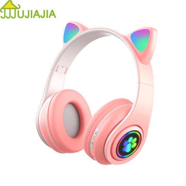 Tai nghe chụp tai chơi game JUJIAJIA tai mèo có đèn LED bluetooth 5.0 loại bỏ tiếng ồn âm thanh hifi bass - HÀNG MỚI VỀ