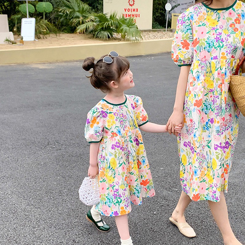 Đầm Tay Ngắn Phong Cách Phương Tây Thời Trang Mùa Hè Mới Cho Mẹ Và Bé