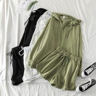 Set áo hoodie thun mùa hè + quần short thể thao ulzzang Hàn Quốc [Yannie]