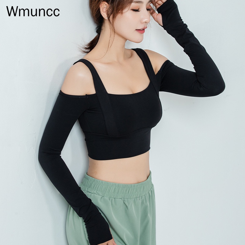 Wmuncc Đồ tập gym Tay Dài Có Đệm Ngực Thời Trang Cho Nữ