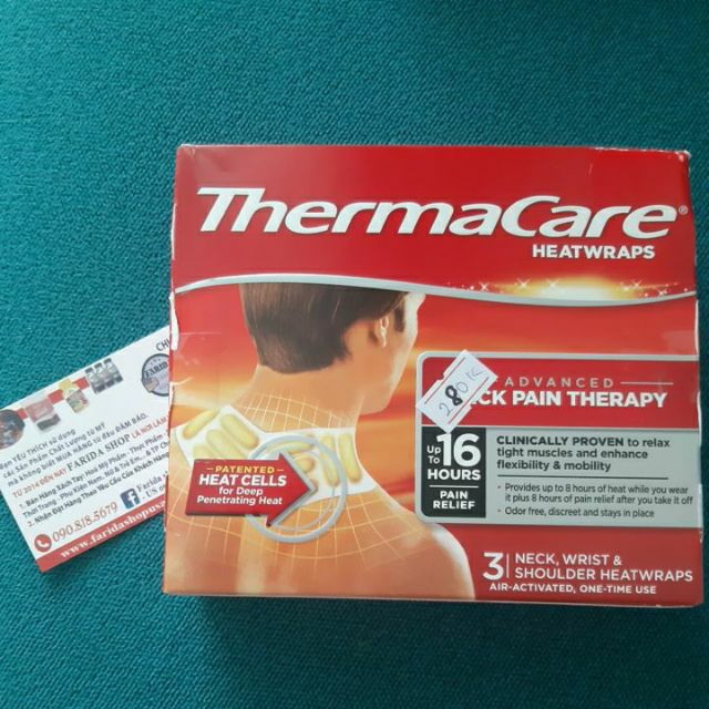 MIẾNG DÁN NHIỆT GIẢM ĐAU VAI GÁY THERMACARE - Neck Wrist & Shoulder Pain Therapy Heatwraps - HỘP 3 MIẾNG