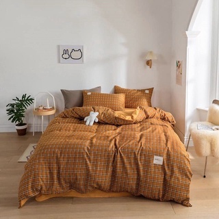 Decor phòng ngủ tối giản kiểu Nhật với bộ chăn ga kẻ cotton tici Chato Bedding