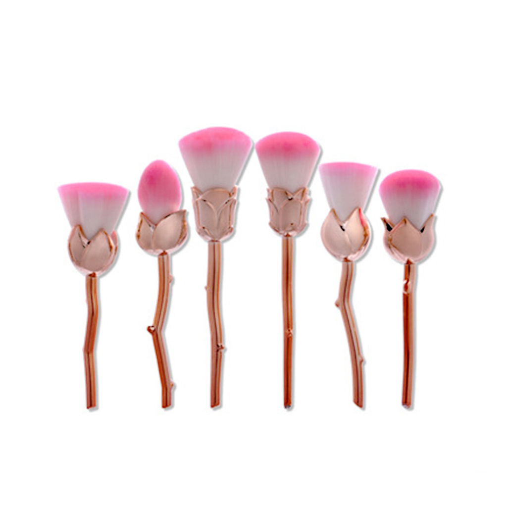 CODseller 6Pcs/Set Makeup Brush Multifunctional Flower Shape Ultra Soft Fashion Rose Flower Brush for Cosmetic