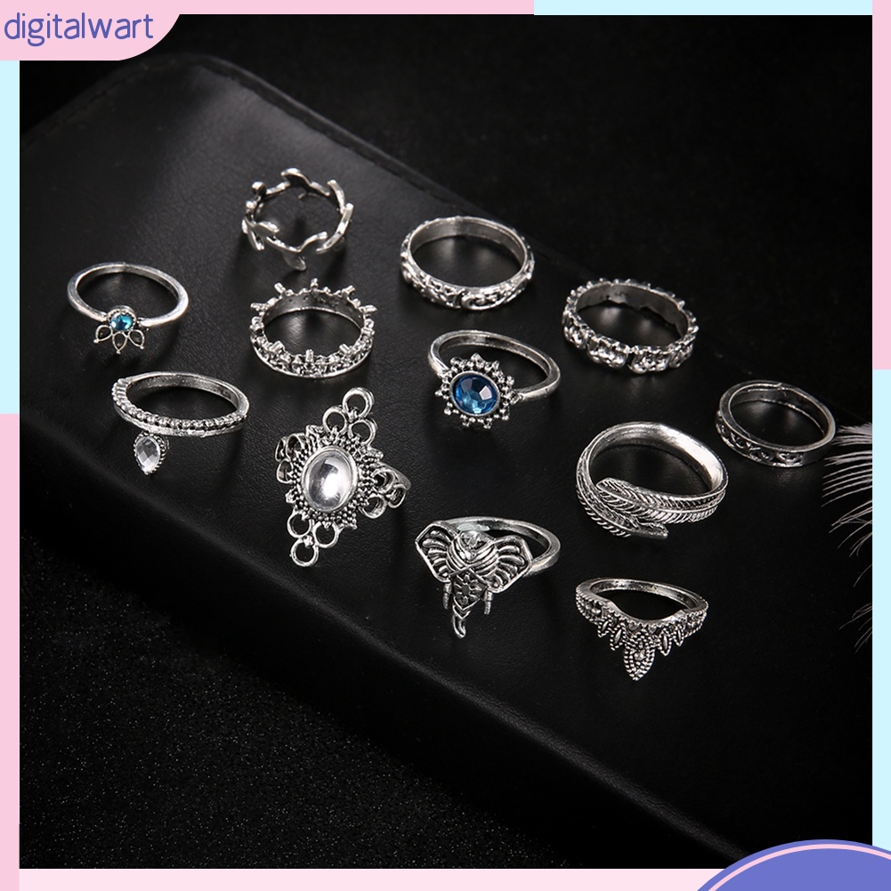 Bộ 12 nhẫn đính đá phong cách vintage cho nữ