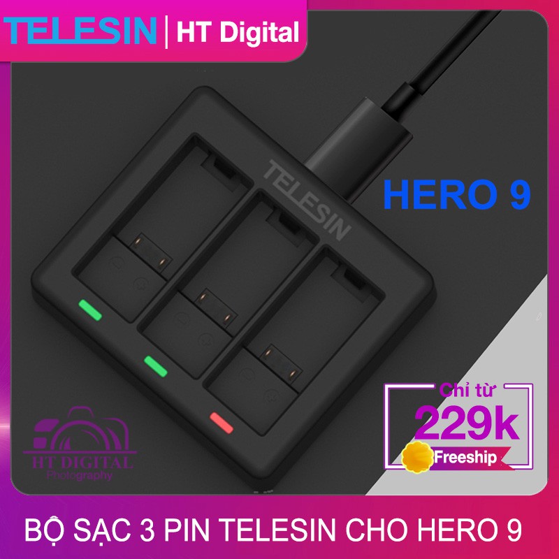 Bộ Dock Sạc 3 Pin Telesin GoPro Hero 9 (Chính hãng)
