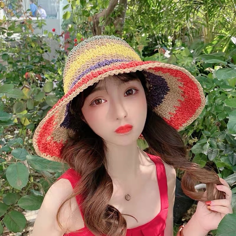 Mũ cói đan nhiều màu che nắng du lịch - Maben
