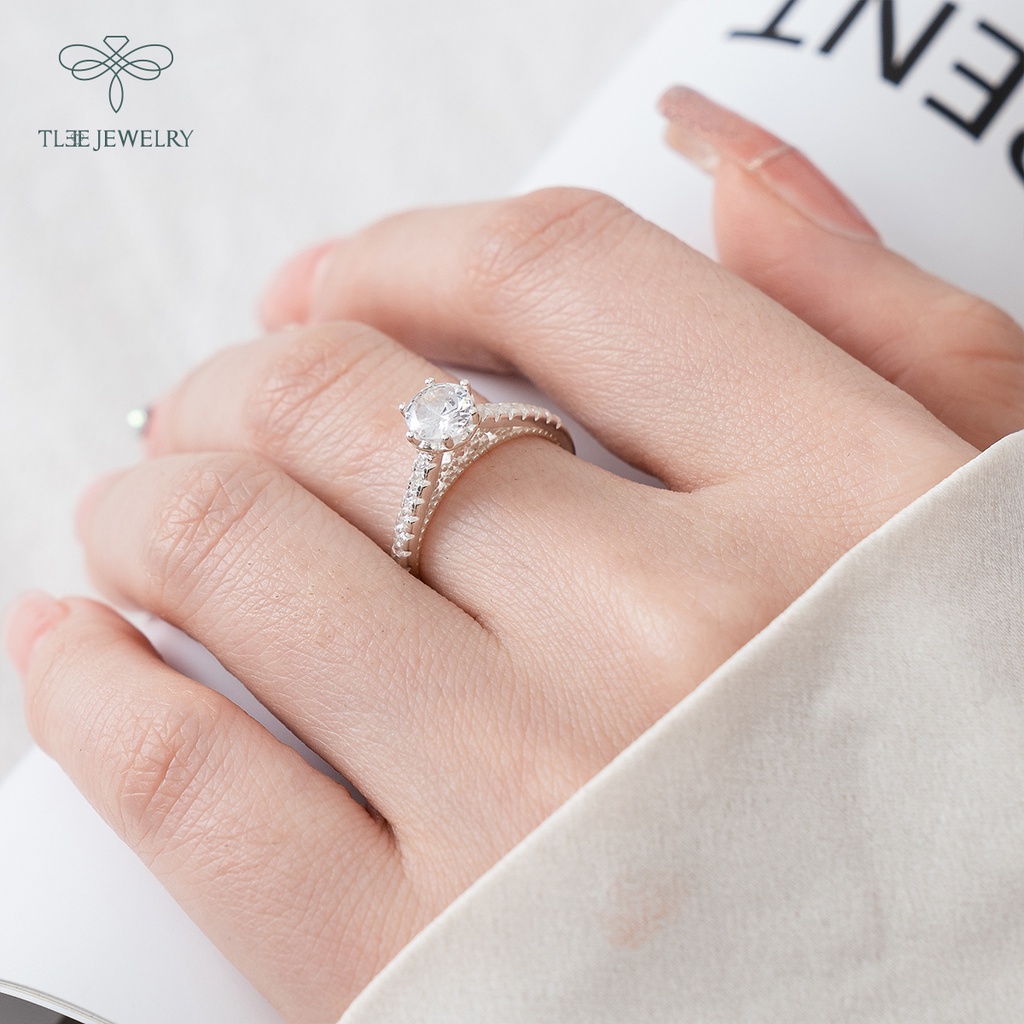 Nhẫn bạc nữ TLEE ổ tròn 6 chấu phối viền đá lấp lánh sang trọng NCJ A0191