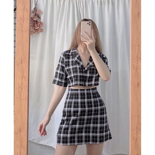 Set vest croptop mix chân váy năng động cá tính mã oh42