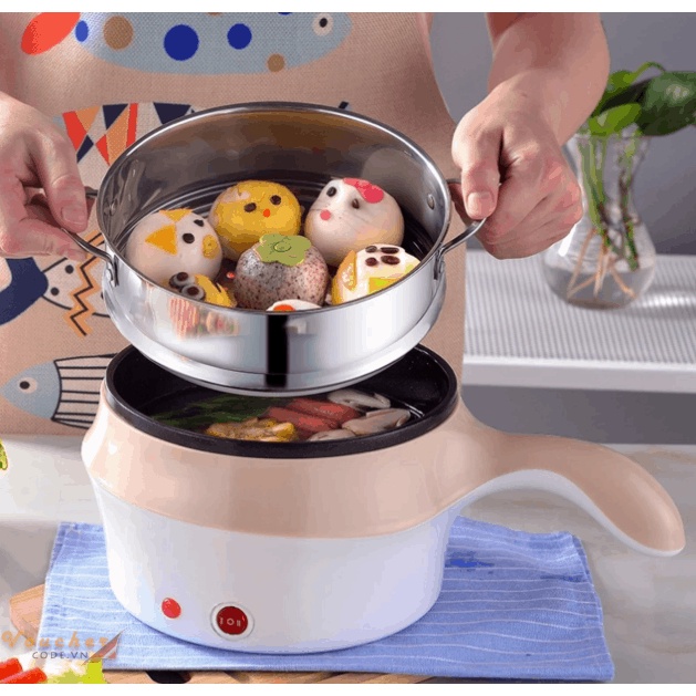 Nồi điện đa năng nấu lẩu chiên xào mini kèm vỉ hấp