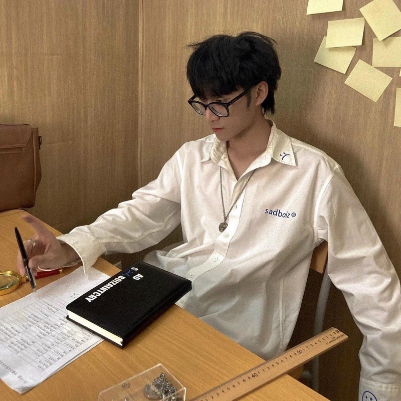 Áo Sơ Mi SADBOIZ Sad Signatune Full Tag Logo Thêu Màu Trắng - DIONS STORE