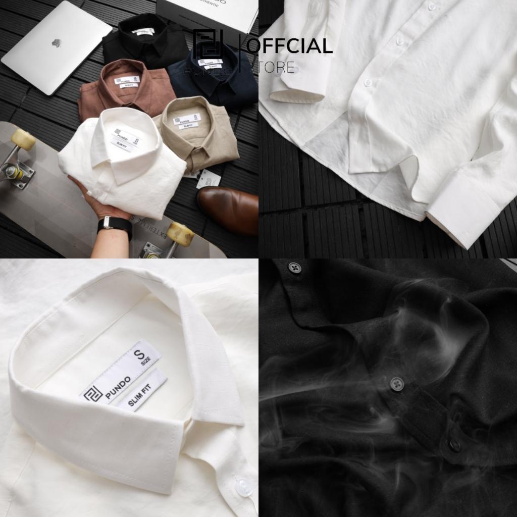Áo sơ mi nam dài tay PUNDO cổ bẻ 4 màu basic chất cotton đũi cao cấp ASMPD111