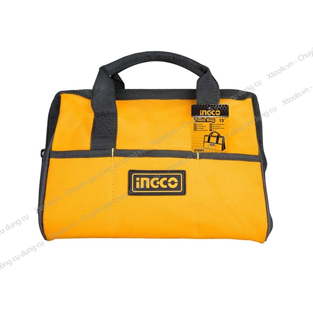 Túi đựng đồ nghề sách tay INGCO HTBG05 13&quot; giỏ đựng dụng cụ phụ kiện polyester 600D có khoá cài siêu bền chắc form đứng