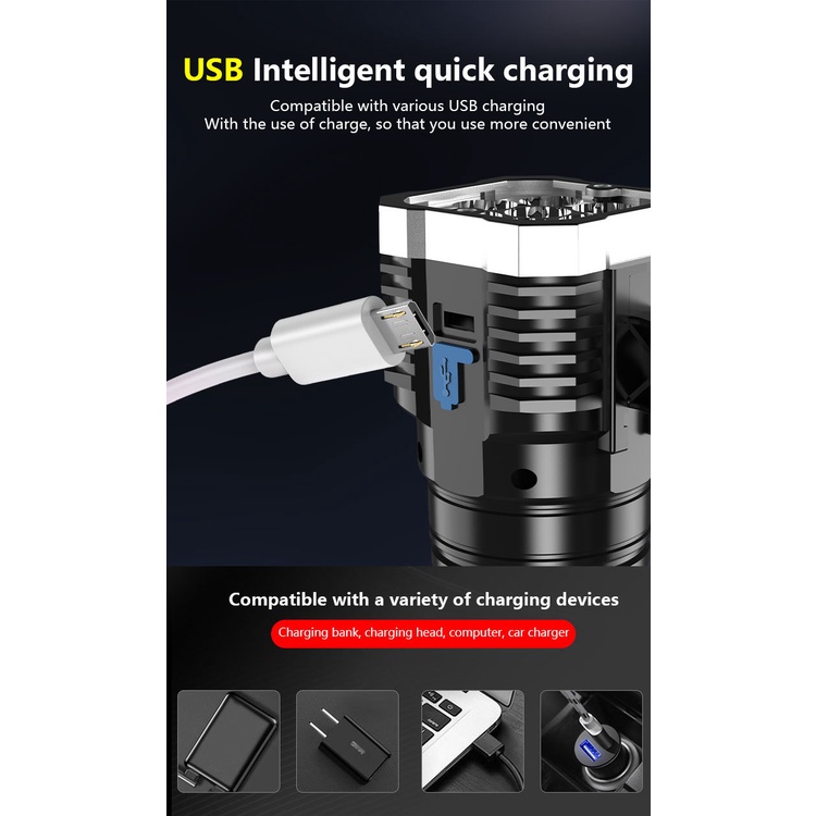 Đèn led cob TOOPRE 7 bóng siêu sáng có thể sạc lại bằng cổng usb dành cho xe đạp