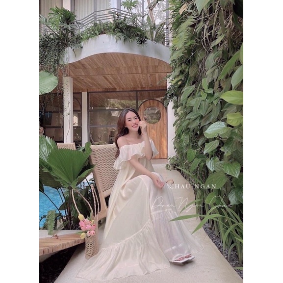 Đầm Bẹt Vai Maxi Freesize, Màu Nude MayStore