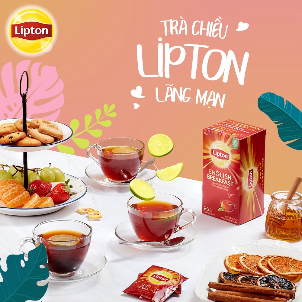 Hộp 25 Gói Trà Túi Lọc Lipton Trà Anh Quốc Helium Breakfast 2.4g/gói